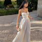 White Sweetheart Strapless Pleats Long Prom Dress Wedding Guest Dress,DP1471