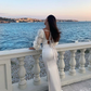 White Square Neck Long Sleeves Backless Mermaid Long Prom Dress,DP1476