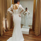 White Square Neck Long Sleeves Mermaid Long Prom Dress Light Wedding Dress,DP1477