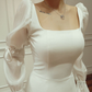 White Square Neck Long Sleeves Mermaid Long Prom Dress Light Wedding Dress,DP1477