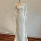 White Square Neck Long Sleeves Mermaid Long Prom Dress Light Wedding Dress,DP1477