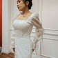 White Square Neck Long Sleeves Mermaid Long Prom Dress Light Wedding Dress,DP1477