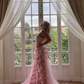 Pink Strapless 3D Flower Tulle Mermaid Long Prom Dress with Slit,DP1479