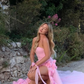 Pink Strapless 3D Flower Tulle Mermaid Long Prom Dress with Slit,DP1479