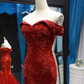 Red Off Shoulder Embroidery Appliques Lace Mermaid Formal Evening Dress,DP1480