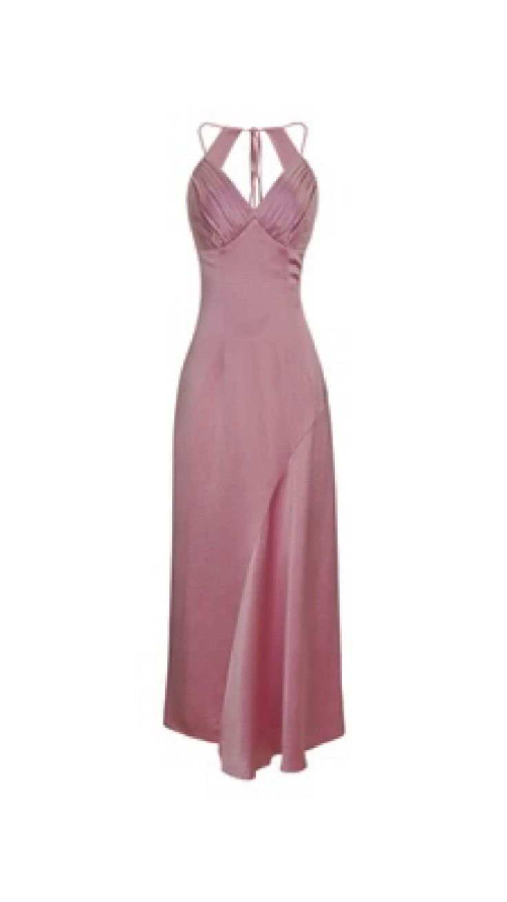 Pink V Neck Satin Long Prom Dress Wedding Guest Dress,DP1481