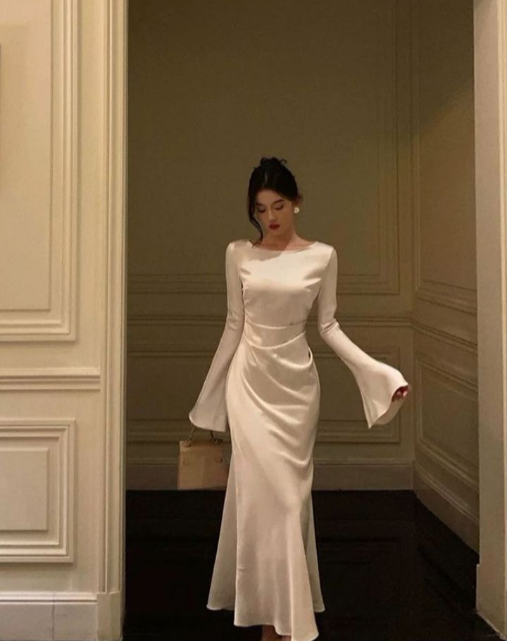 White Long Sleeves Long Prom Dress Elegant Party Dress,DP1483