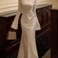 White Long Sleeves Long Prom Dress Elegant Party Dress,DP1483