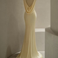 Pastel Yellow Satin Backless Mermaid Long Prom Dress,DP1484