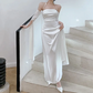 White Off Shoulder Halter A-Line Long Prom Dress Elegant Party Dress,DP1487