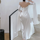 White Off Shoulder Halter A-Line Long Prom Dress Elegant Party Dress,DP1487