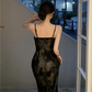 Sexy Black Spaghetti Straps Lace Tea Length Charming Party Dress,DP1488