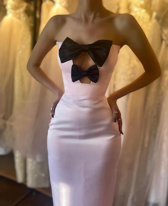 Elegant Pink Strapless Bow Mermaid Long Prom Dress Brithday Dress,DP1491