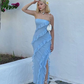 Light Blue Strapless Asymmetrical Party Dress Wedding Guest Dress,DP1495