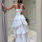 White Strapless A-Line Layers Long Prom Dress Light Wedding Dress,DP1497