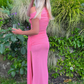 Pink Sleeveless Sheath Long Prom Dress Wedding Guest Dress with Slit,DP1499