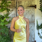 Yellow Halter Backless Long Prom Dress Wedding Guest Dress,DP1502