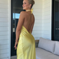 Yellow Halter Backless Long Prom Dress Wedding Guest Dress,DP1502