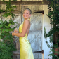 Yellow Halter Backless Long Prom Dress Wedding Guest Dress,DP1502