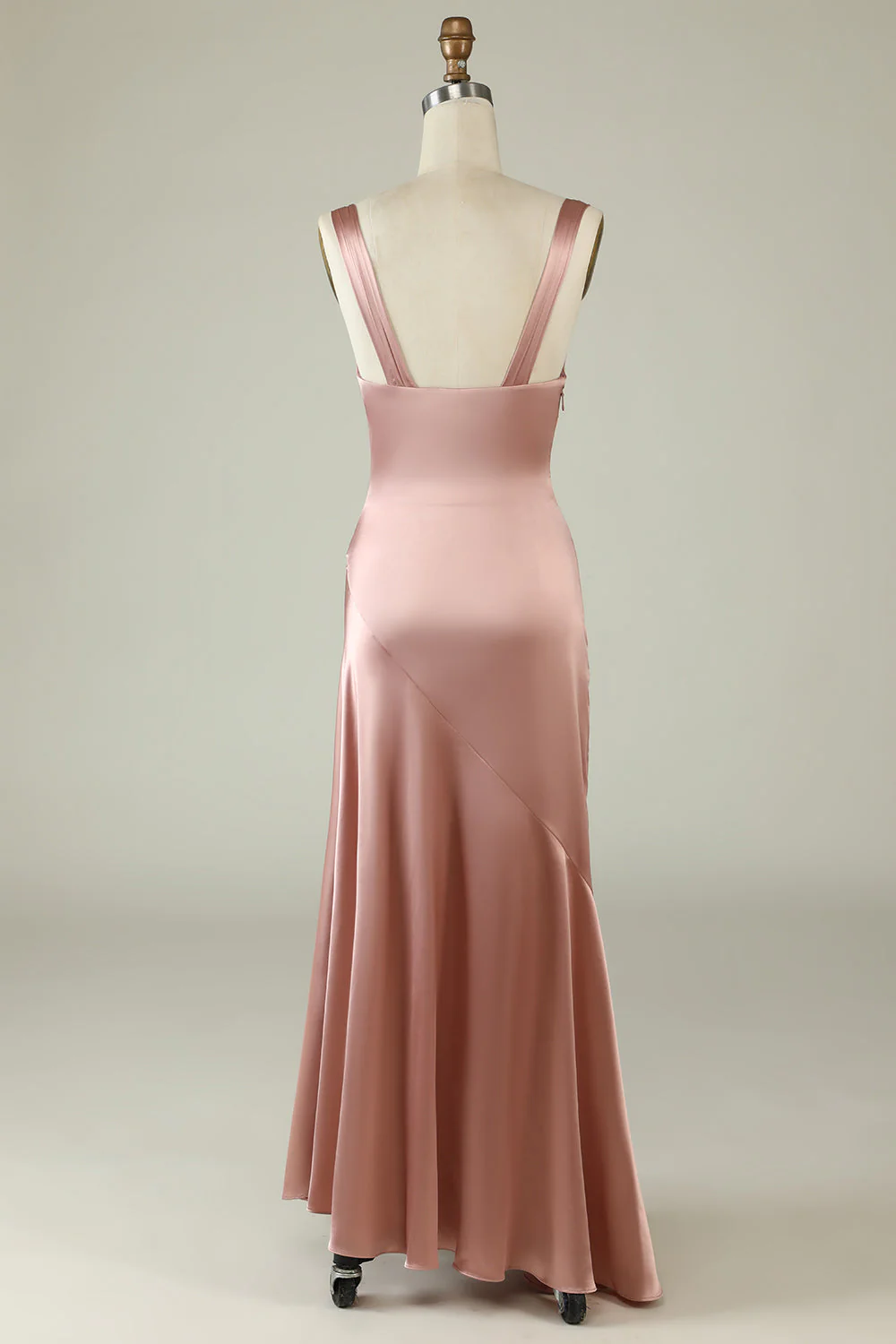 Pink V Neck Straps Satin Long Prom Dress Wedding Guest Dress,DP1504