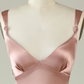 Pink V Neck Straps Satin Long Prom Dress Wedding Guest Dress,DP1504