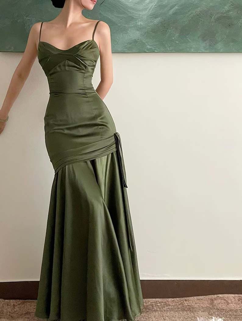 Green Spaghetti Straps Elegant Long Prom Dress,DP1508