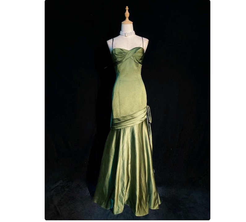 Green Spaghetti Straps Elegant Long Prom Dress,DP1508