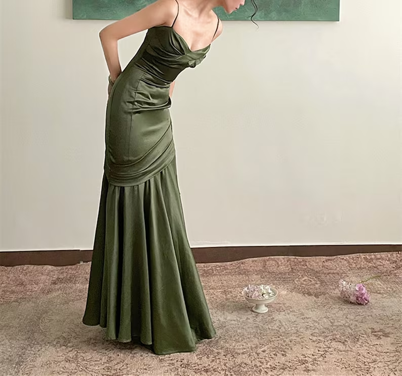 Green Spaghetti Straps Elegant Long Prom Dress,DP1508