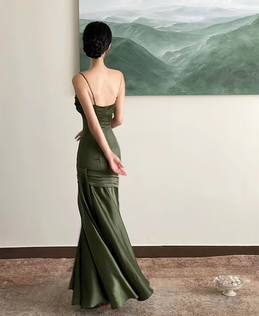 Green Spaghetti Straps Elegant Long Prom Dress,DP1508