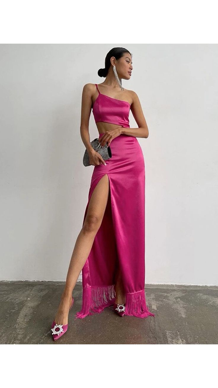 Fuchsia One Shoulder Cut Out Long Prom Dress Evening Party Dress,DP1510