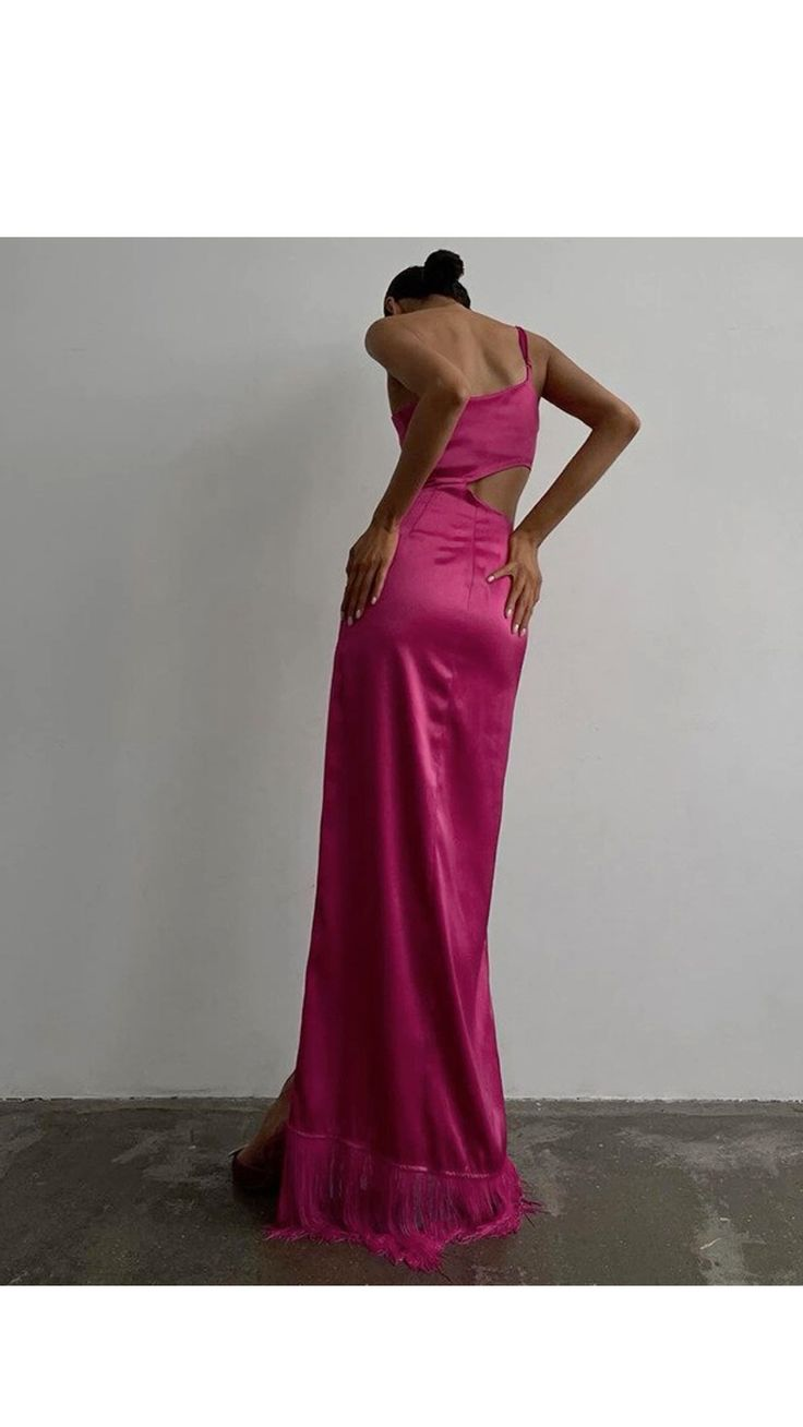 Fuchsia One Shoulder Cut Out Long Prom Dress Evening Party Dress,DP1510