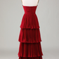 Red A-Line Strapless Tiered Long Prom Dress Elegant Party Dress,DP1517