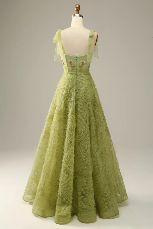 Green A-Line Beading Tulle Long Prom Dress Elegant Party Dress,DP1518