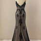 Black V Neck Appliques Beading Mermaid Formal Prom Dress,DP1520