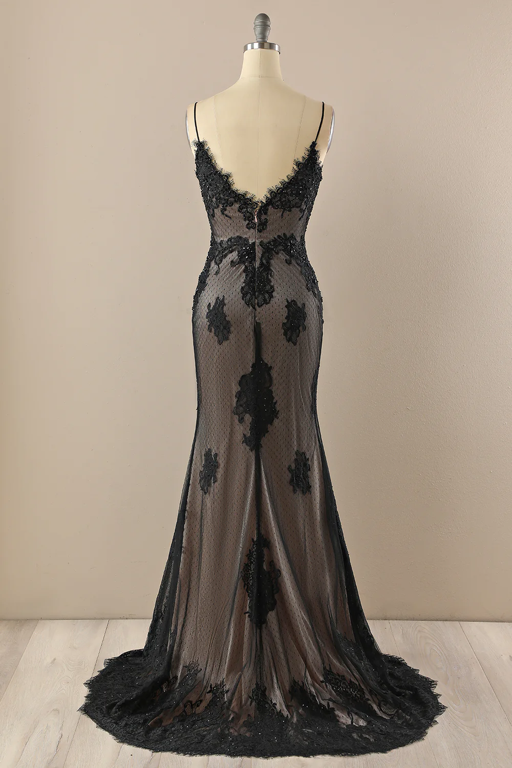 Black V Neck Appliques Beading Mermaid Formal Prom Dress,DP1520