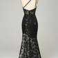 Black One Shoulder Backless Sequins Lace Long Prom Dress,DP1521