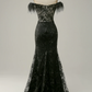 Black Off-The-Shoulder Mermaid Long Prom Dress with Feather,DP1522