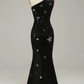 Black One Shoulder Star Sequins Mermaid Long Prom Dress,DP1524