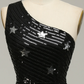 Black One Shoulder Star Sequins Mermaid Long Prom Dress,DP1524