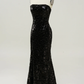 Black Strapless Sequined Mermaid Long Prom Dress with Slit,DP1525