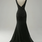 Black Deep V Neck Lace Mermaid Long Prom Dress with Beading,DP1526