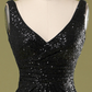 Black V Neck Sequins Mermaid Long Party Dress,DP1527