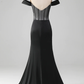 Black Off-The-Shoulder Satin Corset Mermaid Long Prom Dress with Slit,DP1528