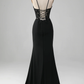 Black Spaghetti Straps Corset Mermaid Long Prom Dress with Appliques,DP1529