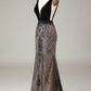 Black Deep V Neck Mermaid Long Prom Dress with Open Back,DP1530