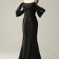 Black Off Shoulder Open Back Satin Mermaid Long Prom Dress,DP1534