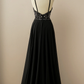 Black A-Line Halter Beaded Backless Long Prom Dress,DP1536