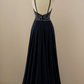 Black A-Line Halter Beaded Backless Long Prom Dress,DP1536