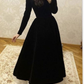 Black A-Line Long Sleeves Velvet Formal Long Prom Dress,DP1537