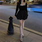 Black A-Line Long Sleeves Velvet Homecoming Dress with Beading,DP1538